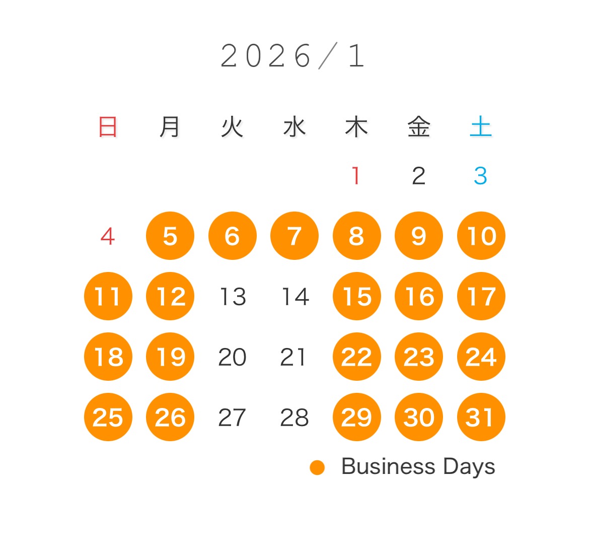 Next month's business calendar
